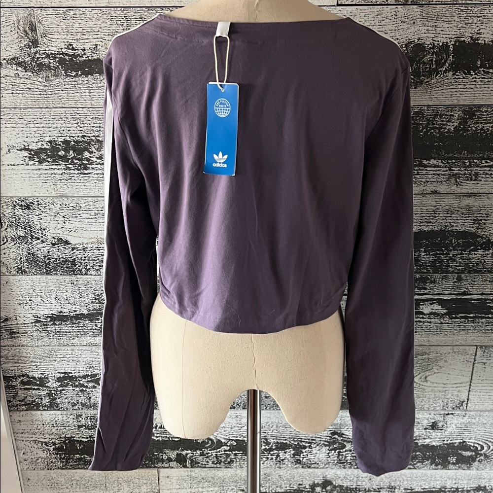 NWT adidas Purple Cropped Snap front Track Top with White Stripes - Picture 4 of 6